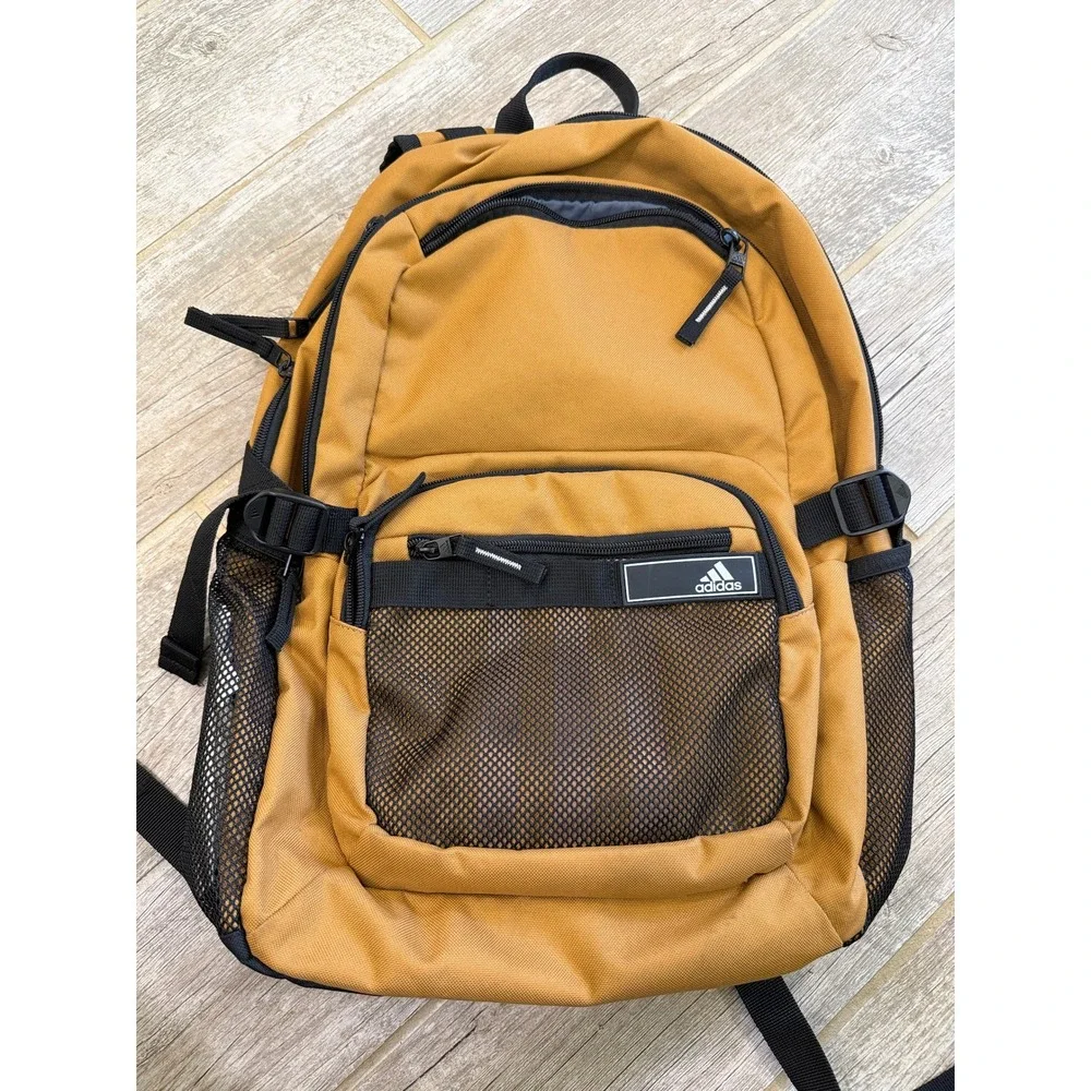 Adidas Backpack Unisex Large Mustard Yellow Excellent Mesh Pockets Sporty
